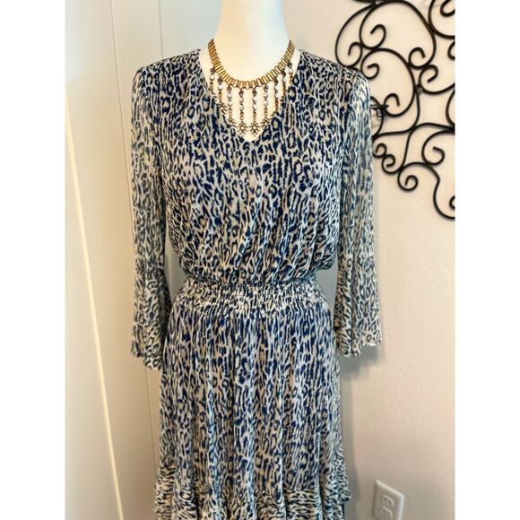 Reba Blue Animal Print Midi Dress Size Small Boho Chic - Picture 4 of 16
